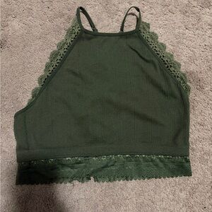 Green Lace Trim Halter Top